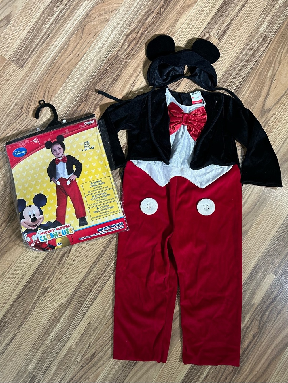 Mickey Mouse Clubhouse Costume Toddler Size L/G 4-6 Includes Outfit And Ears